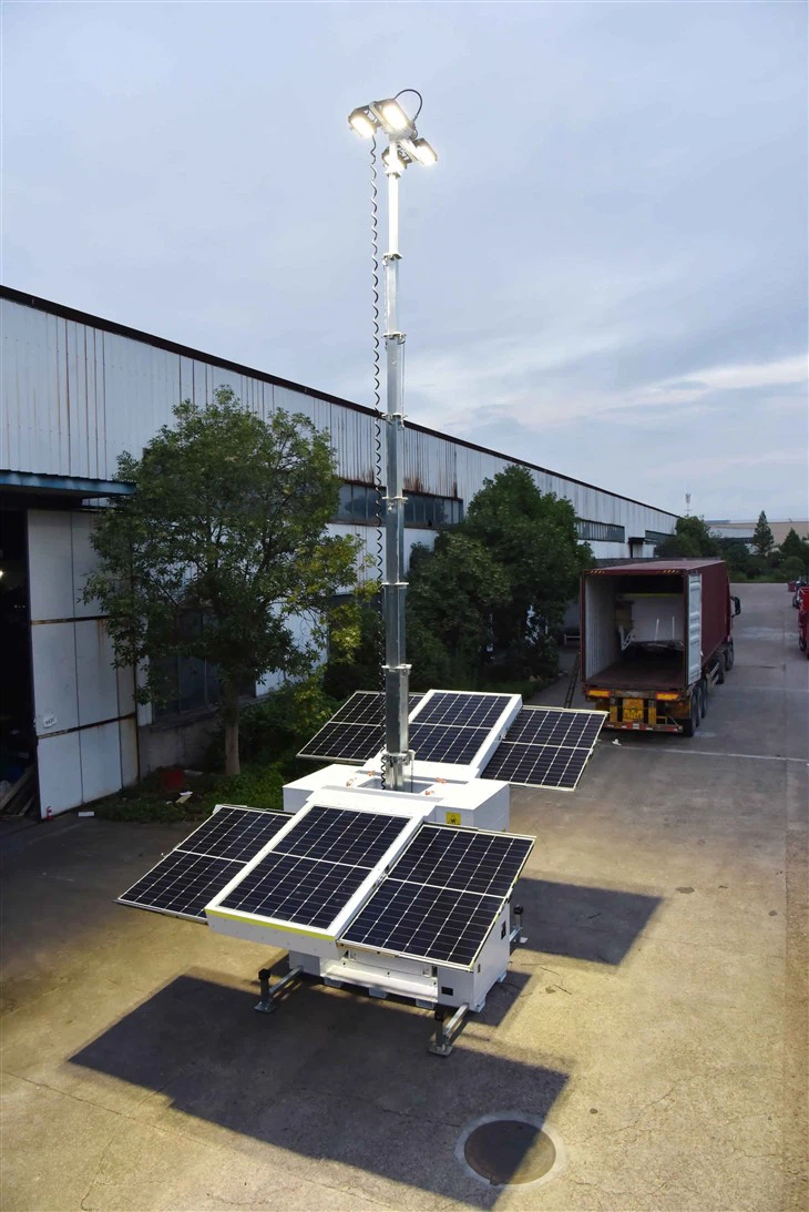 800W Dimming Cuboid Solar Light Tower 12m Hydraulic Mast