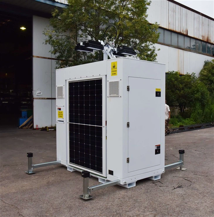 800W Dimming Cuboid Solar Light Tower 12m Hydraulic Mast