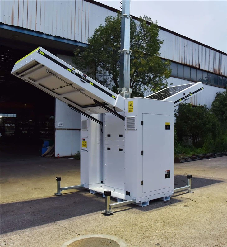 800W Dimming Cuboid Solar Light Tower 12m Hydraulic Mast