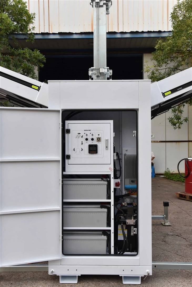 Timer Cuboid Solar Light Tower 12m Hydraulic Mast 800W